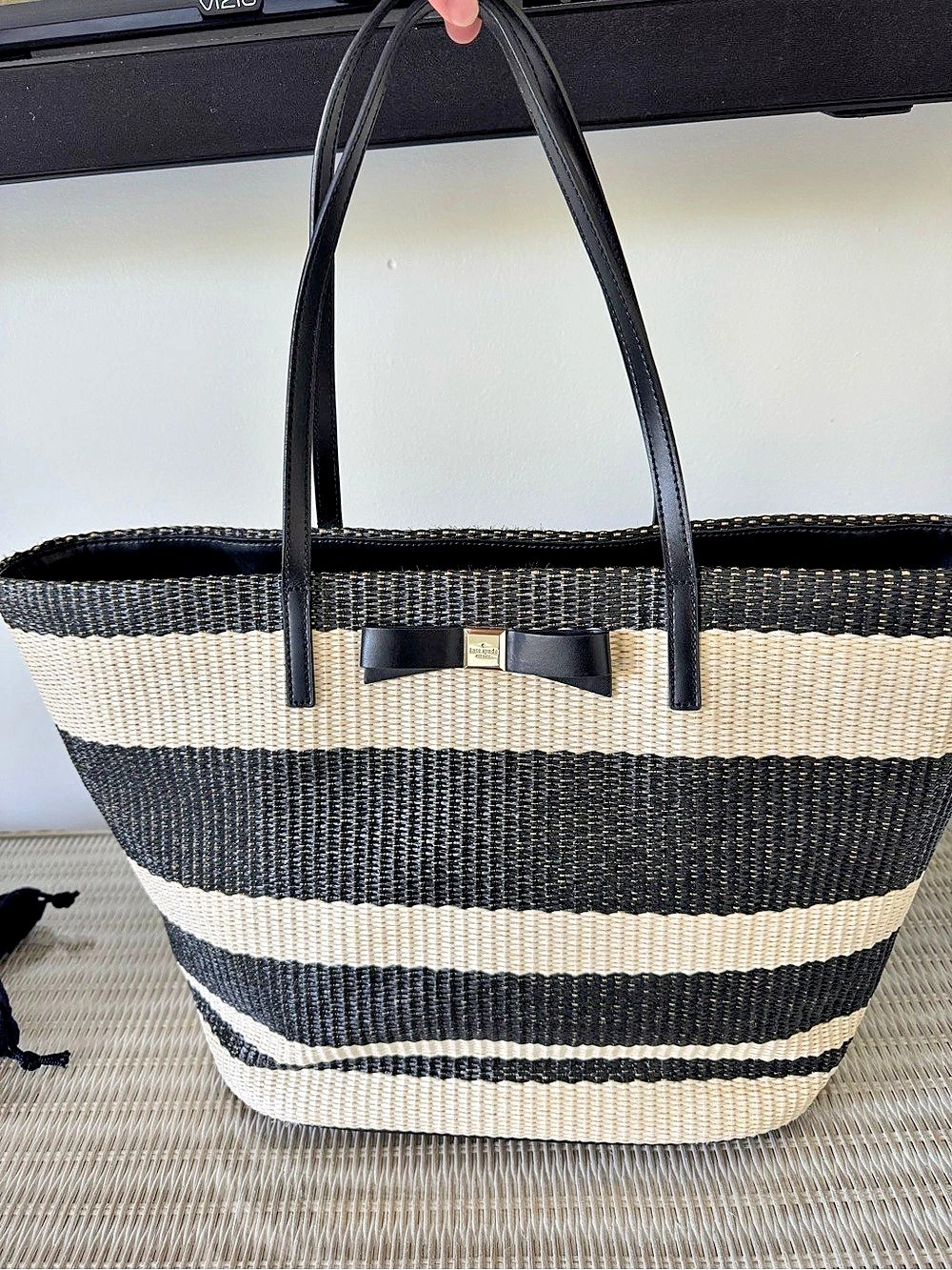 Kate Spade Striped Tote in Black & Cream